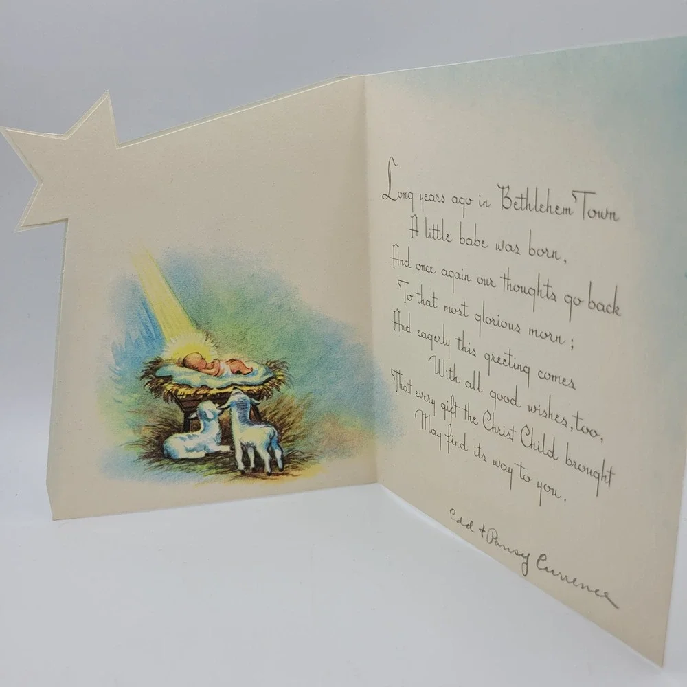 Vintage Christmas Happiness Nativity Scene Card‎ Unused Religious Holiday